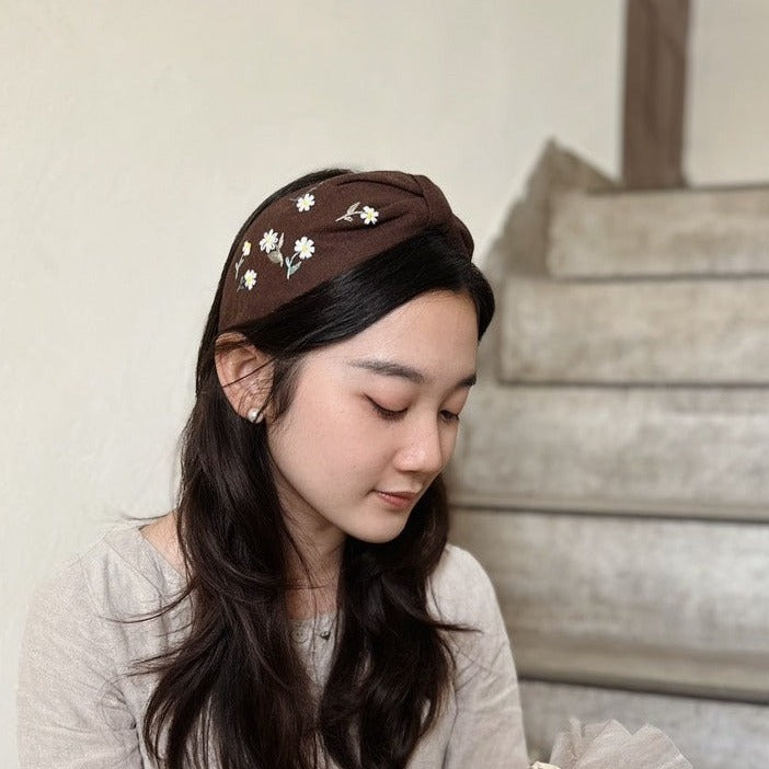 小菊手刺繡髮箍|兩邊刺繡一樣