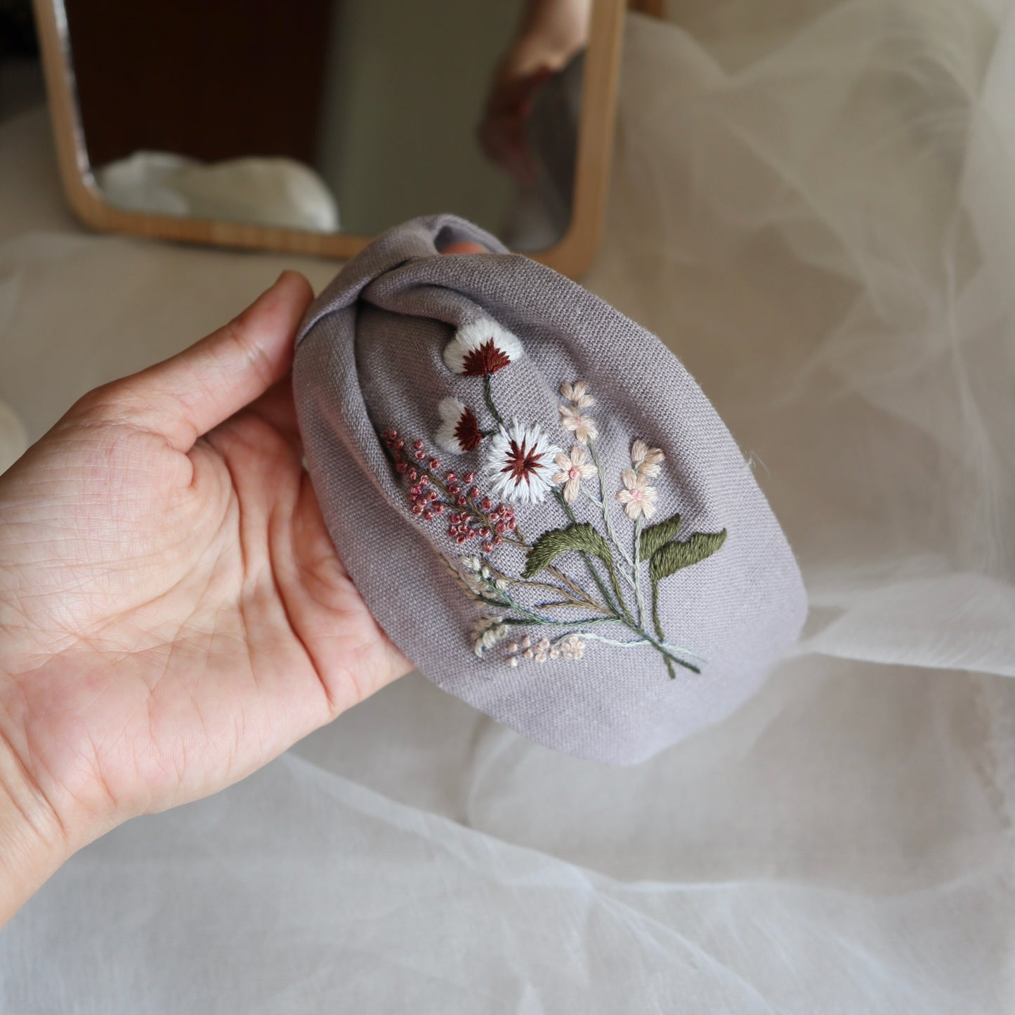 一束花手刺繡髮箍|兩邊刺繡不同