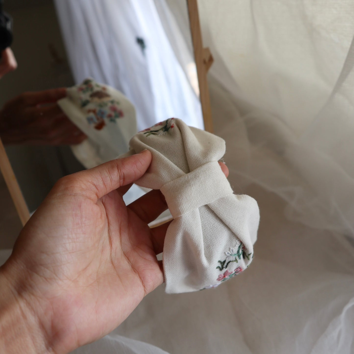 小刺蝟手刺繡髮箍/兩邊刺繡一樣