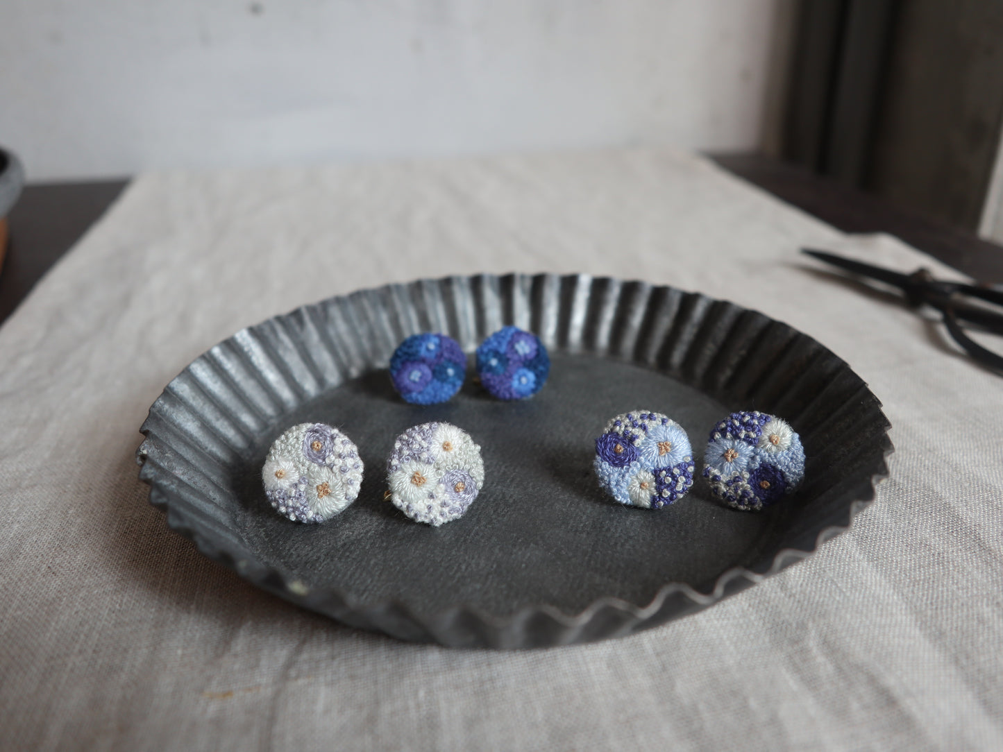 繡球花刺繡耳環|耳針|耳夾