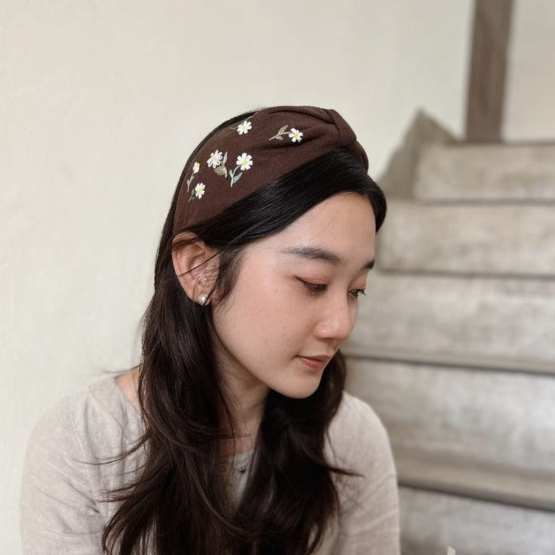 小菊手刺繡髮箍|兩邊刺繡一樣