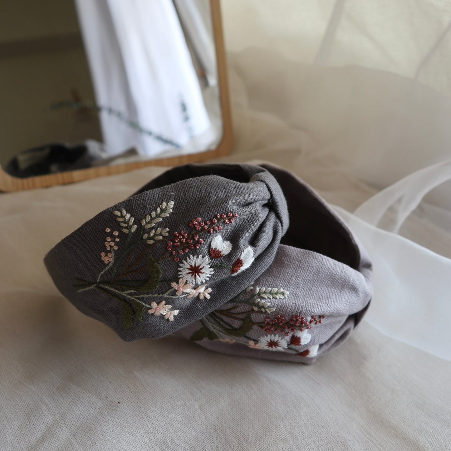 一束花手刺繡髮箍|兩邊刺繡不同