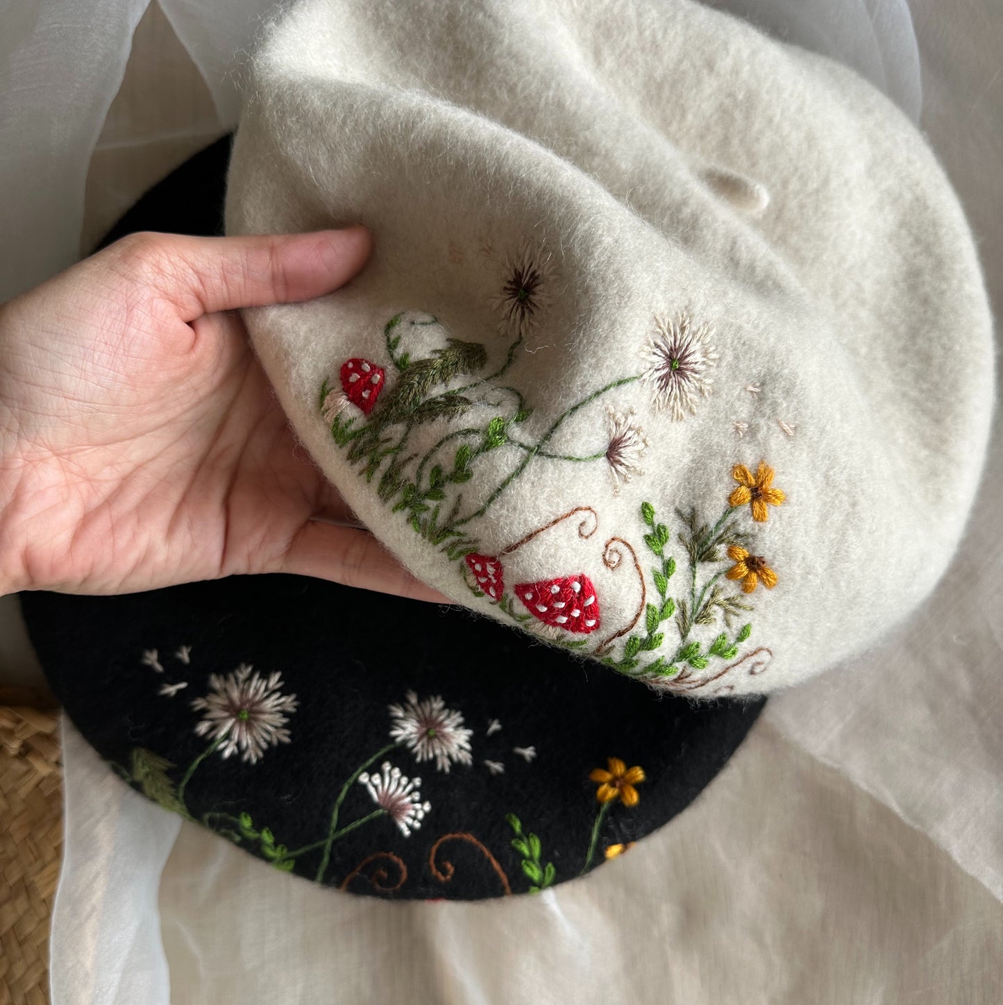 花卉系列|手刺繡羊毛帽