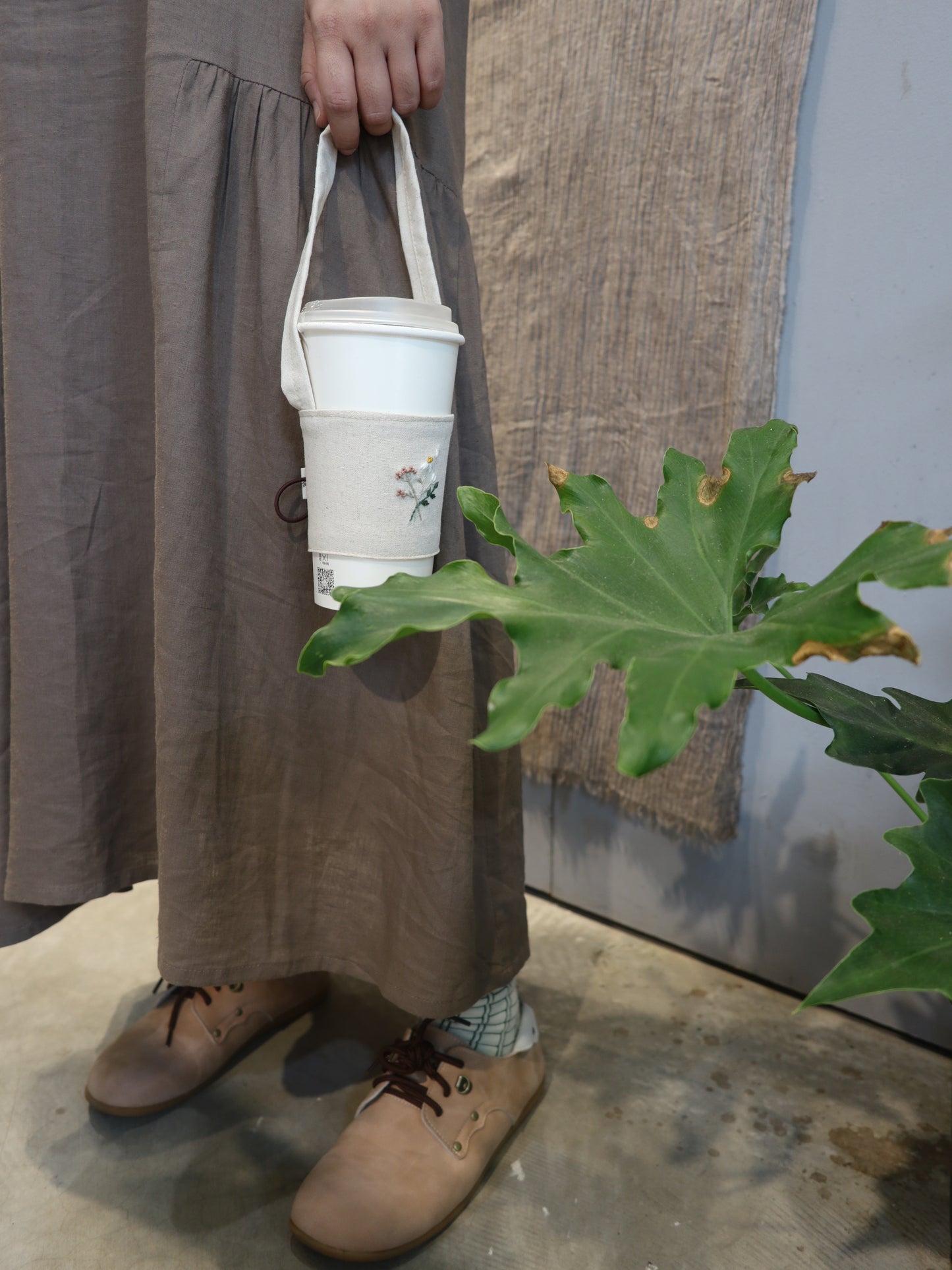 一束花手刺繡飲料袋/杯袋/可收納