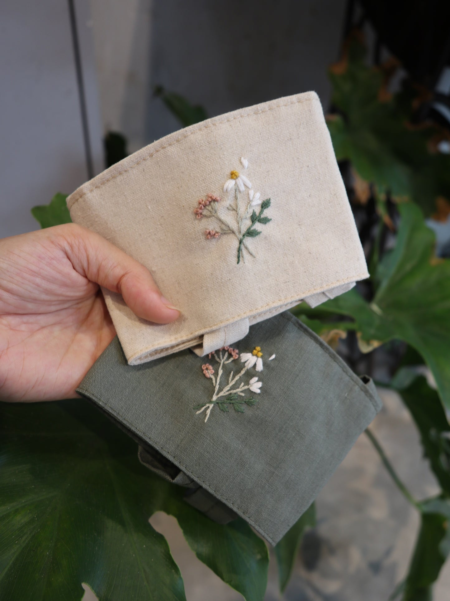一束花手刺繡飲料袋/杯袋/可收納