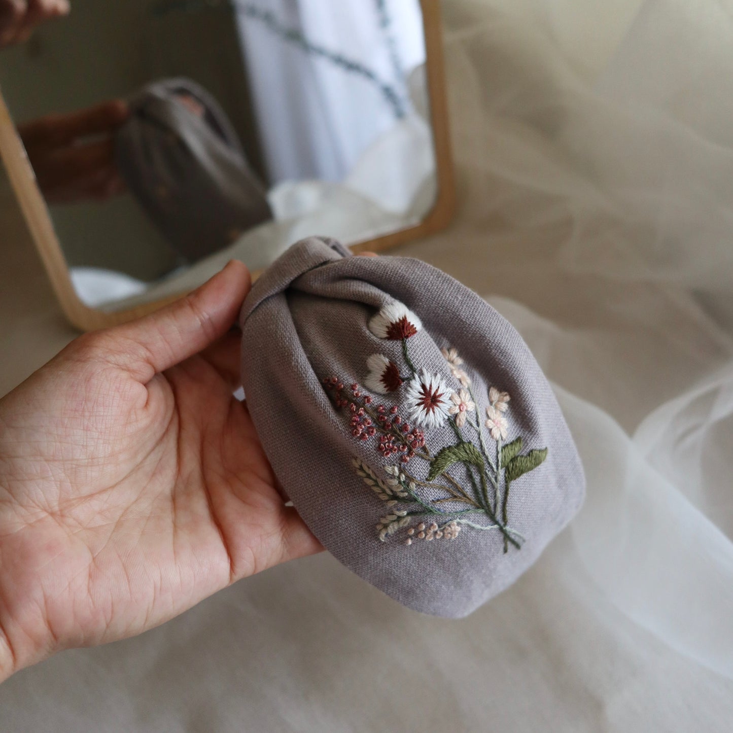 一束花手刺繡髮箍|兩邊刺繡不同