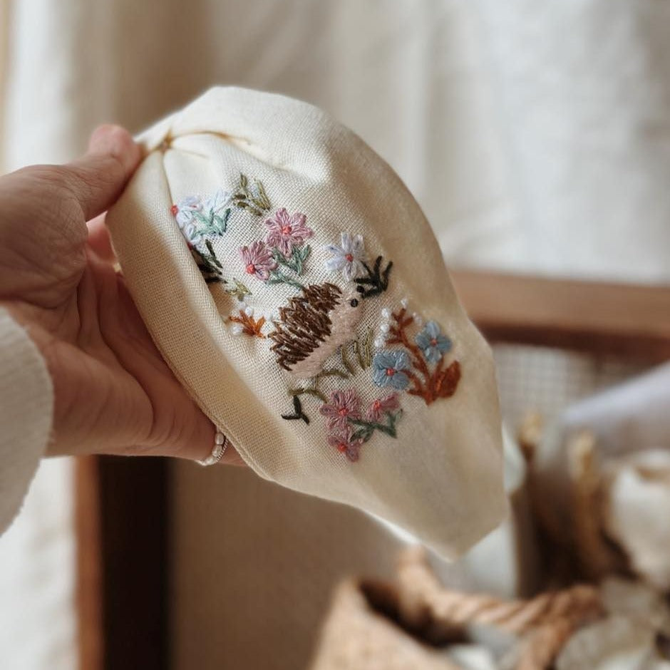 小刺蝟手刺繡髮箍/兩邊刺繡一樣