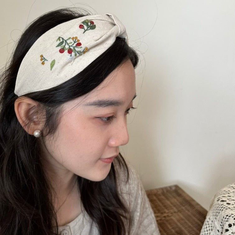小兔子手刺繡髮箍/兩邊刺繡不同