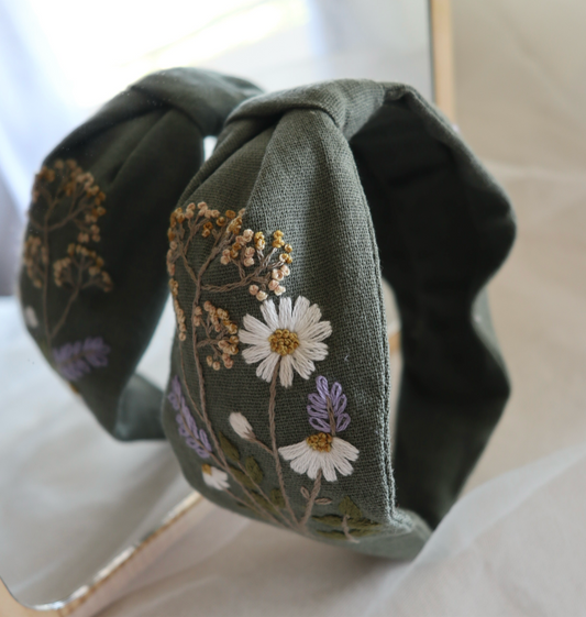小花園手刺繡髮箍｜兩邊刺繡不同