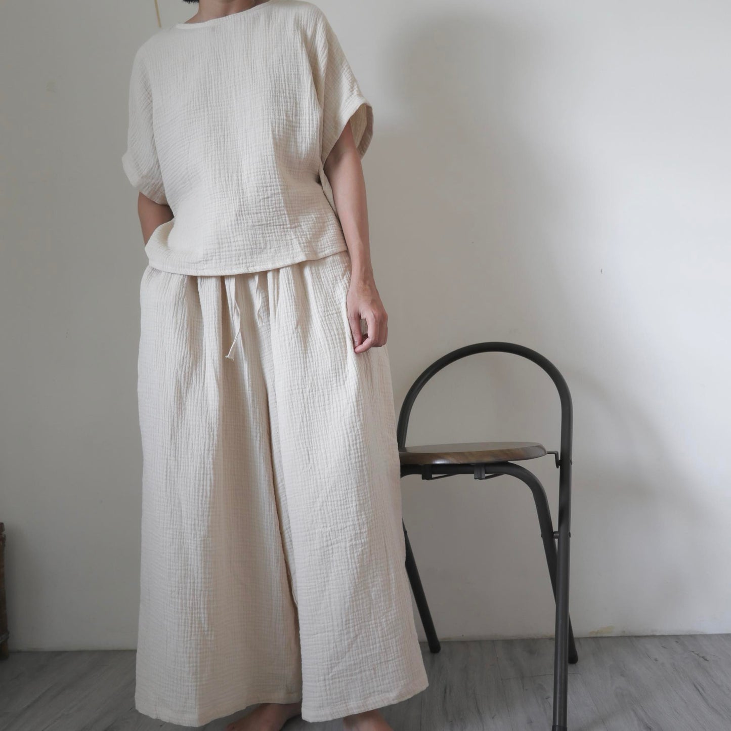 雙層棉紗寬褲|米色 Culottes Pant| Relaxed Collection| An-Concept