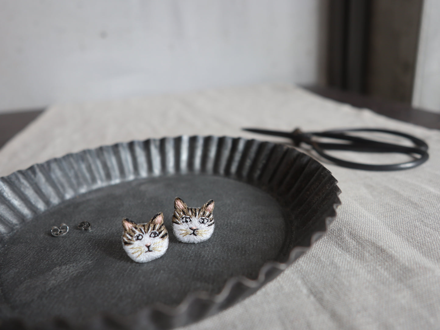 小貓刺繡耳環｜耳針｜耳夾