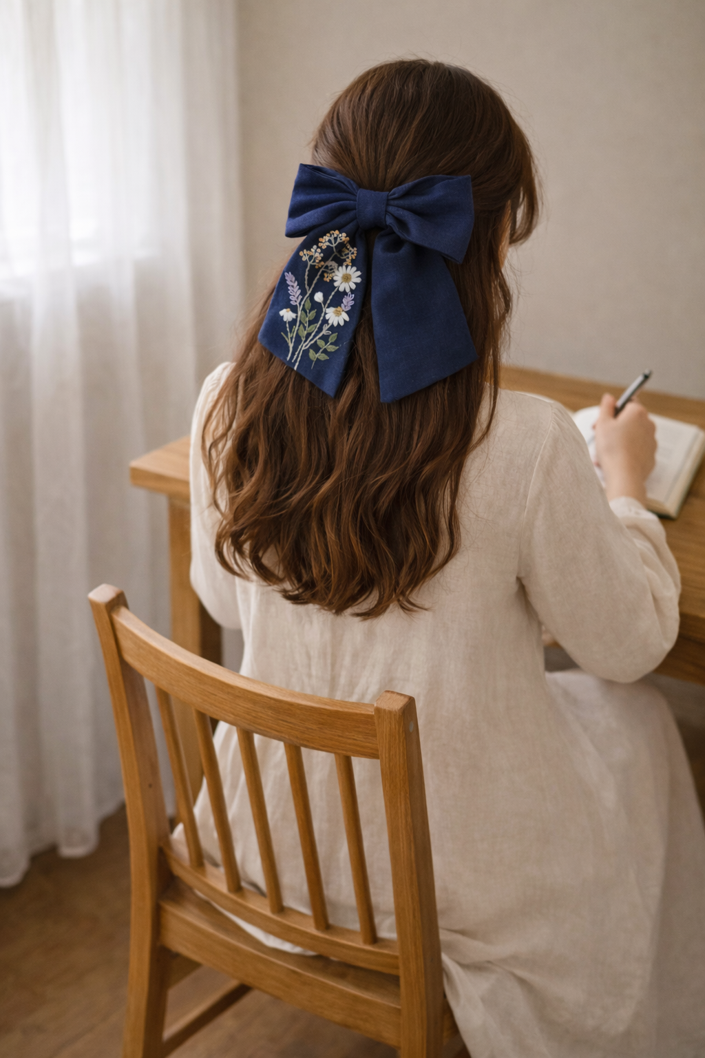 花卉手刺繡蝴蝶結髮飾