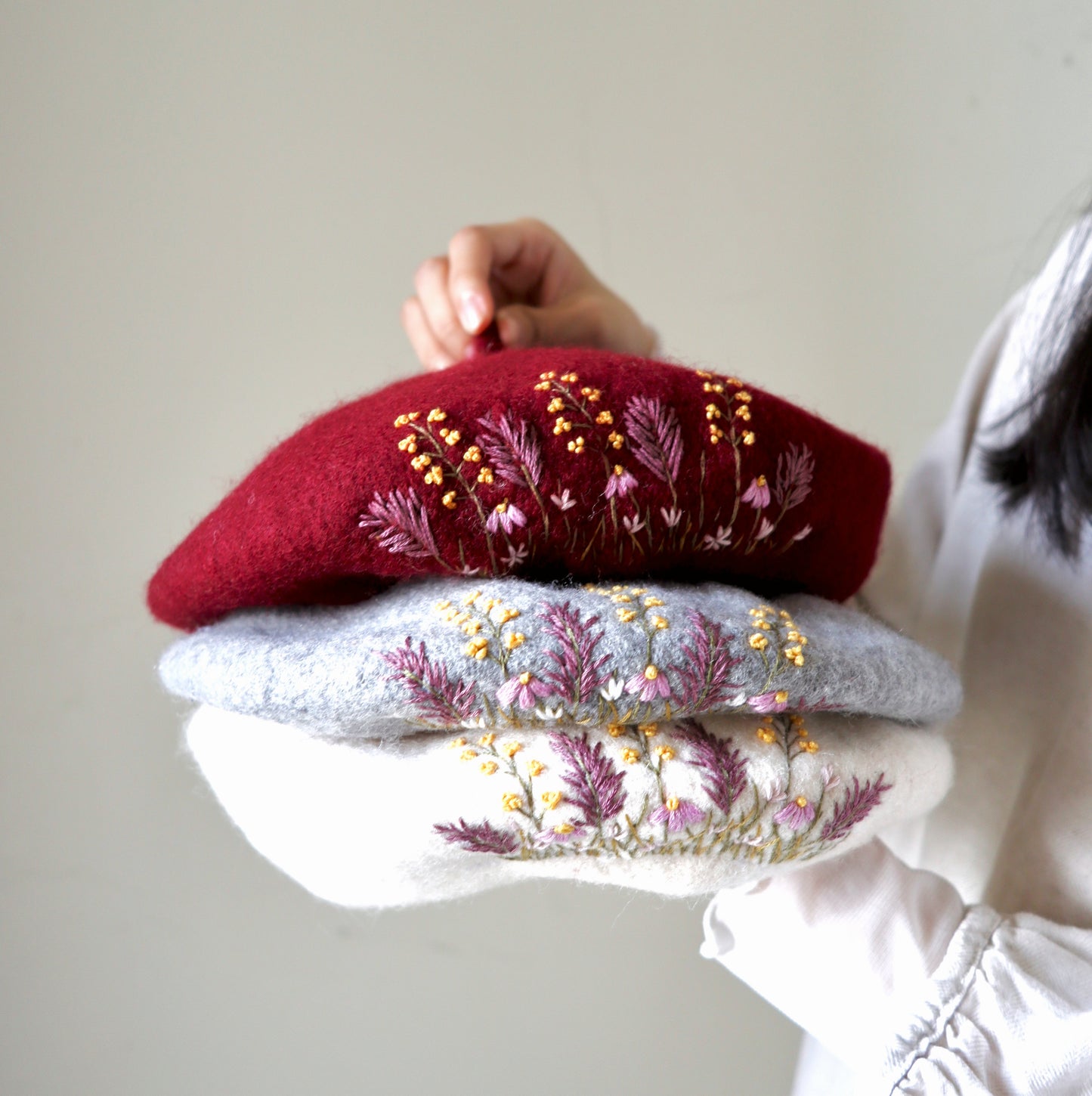 花卉系列｜手刺繡羊毛帽
