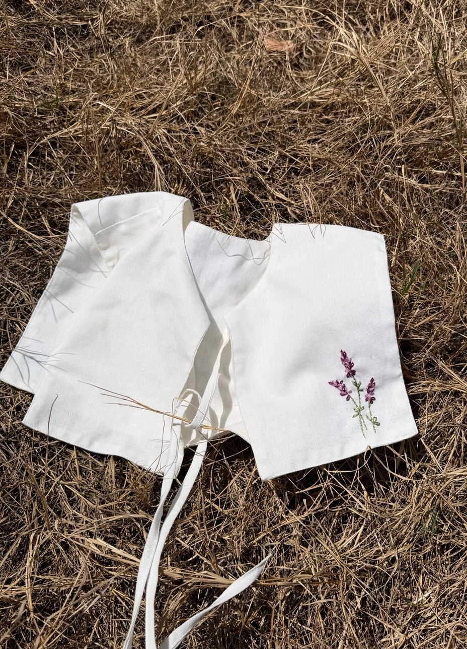 薰衣草 手刺繡方型領片｜大人款 Lavender Square Collar