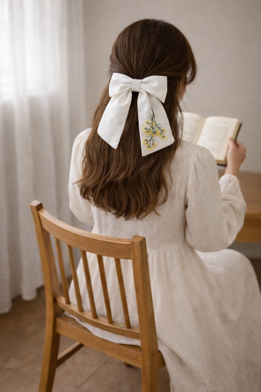 花卉手刺繡蝴蝶結髮飾