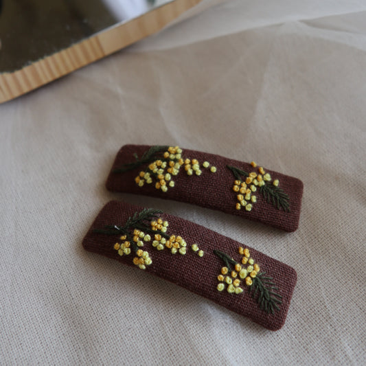 Mimosa 金合歡手刺繡髮夾/BB髮夾