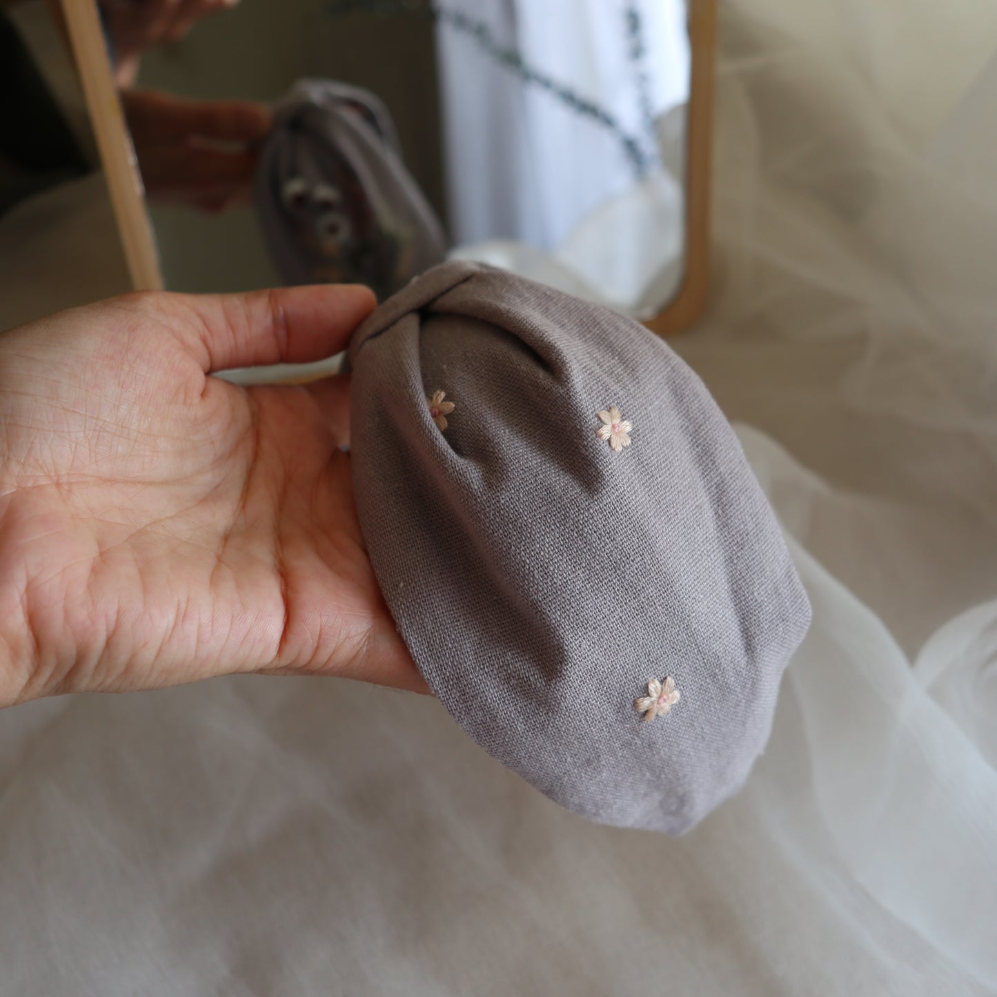 一束花手刺繡髮箍｜兩邊刺繡不同