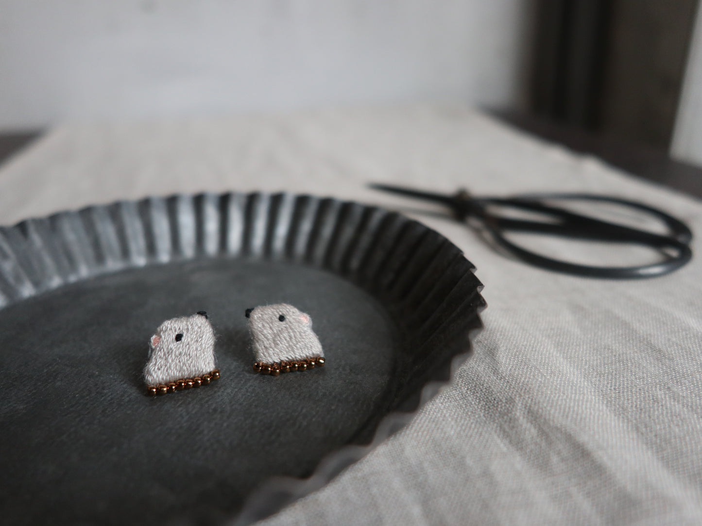 小熊刺繡耳環｜耳針｜耳夾