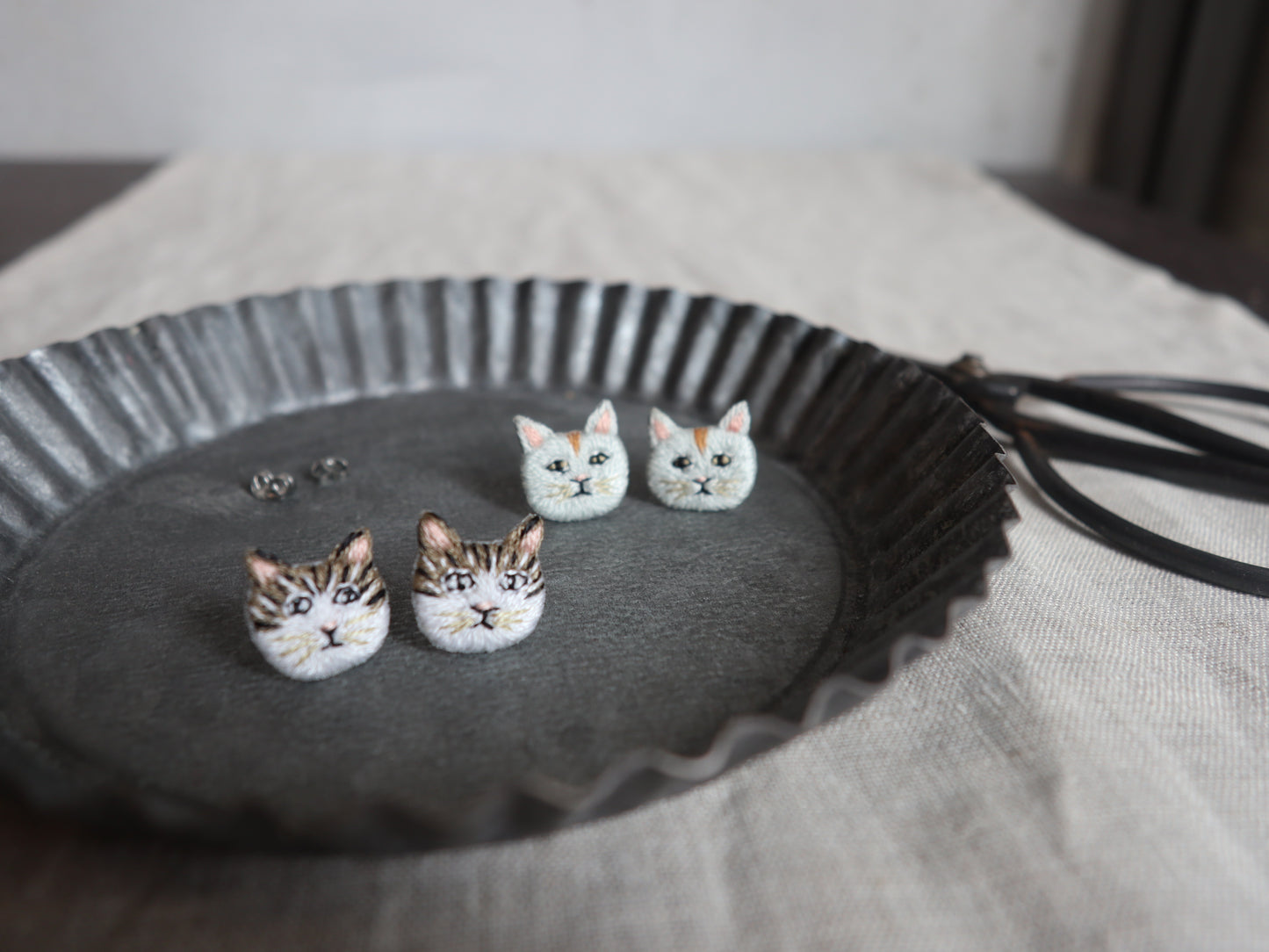 小貓刺繡耳環｜耳針｜耳夾