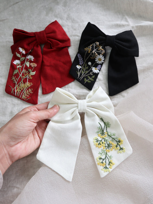 花卉手刺繡蝴蝶結髮飾