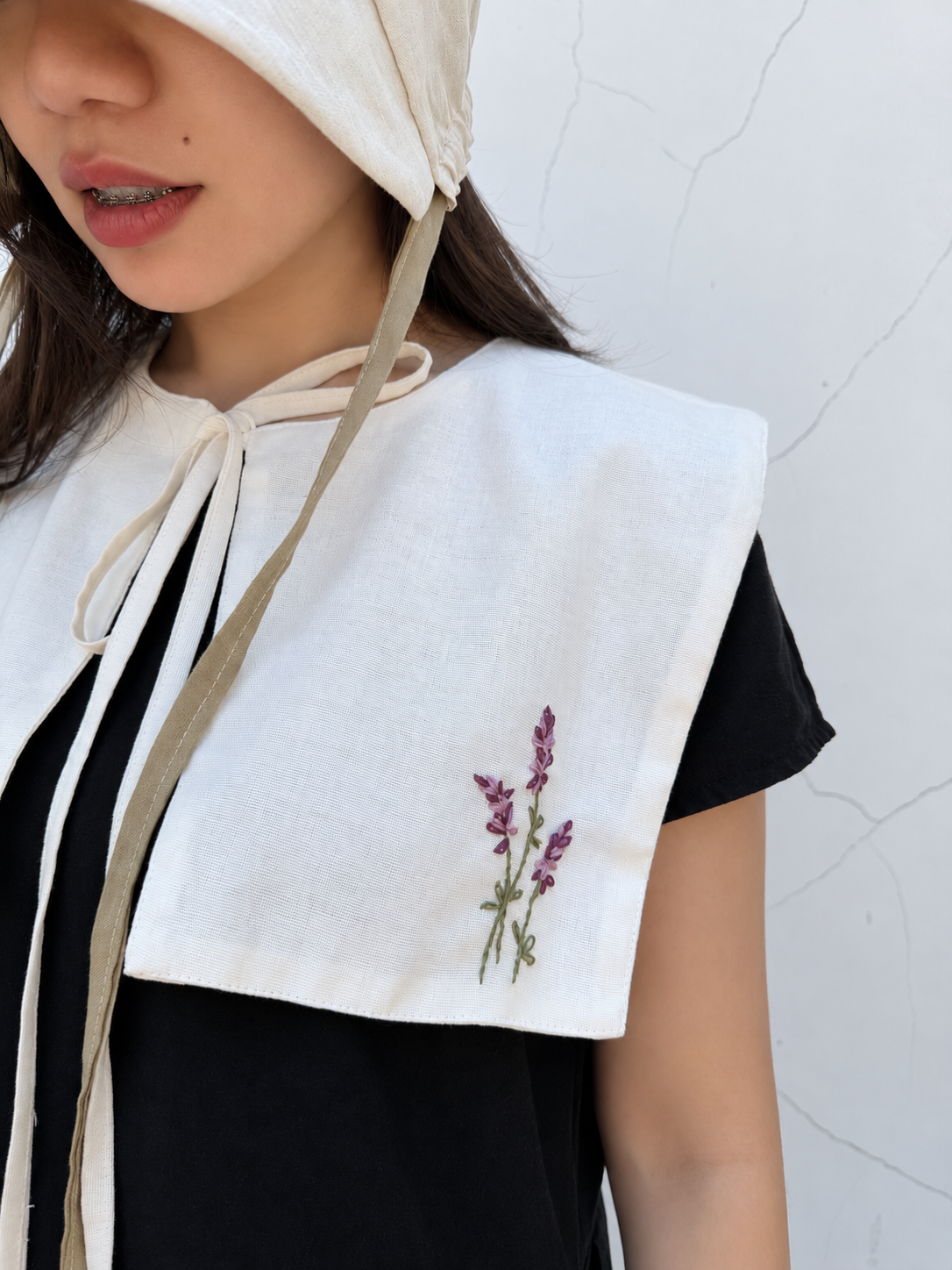 薰衣草 手刺繡方型領片｜大人款 Lavender Square Collar