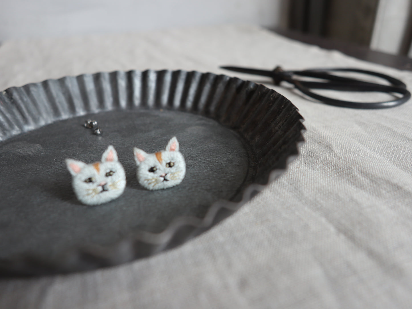 小貓刺繡耳環｜耳針｜耳夾