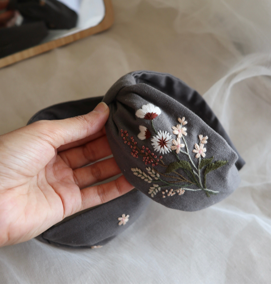 一束花手刺繡髮箍｜兩邊刺繡不同