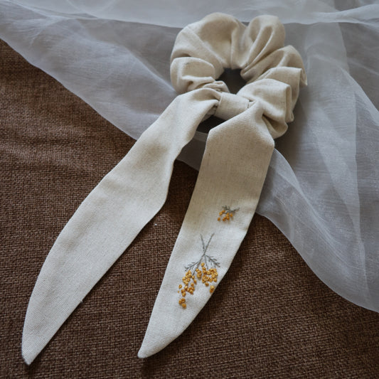 Mimosa 金合歡手刺繡長尾髮圈/鬆緊髮圈