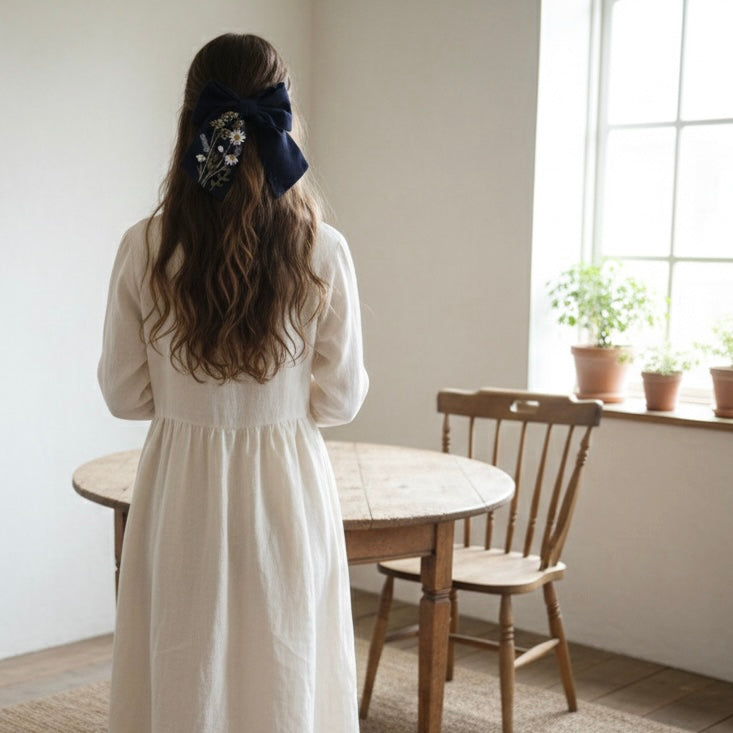 花卉手刺繡蝴蝶結髮飾