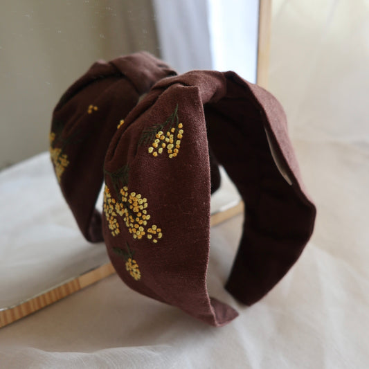 Mimosa金合歡手刺繡髮箍｜兩邊刺繡不同
