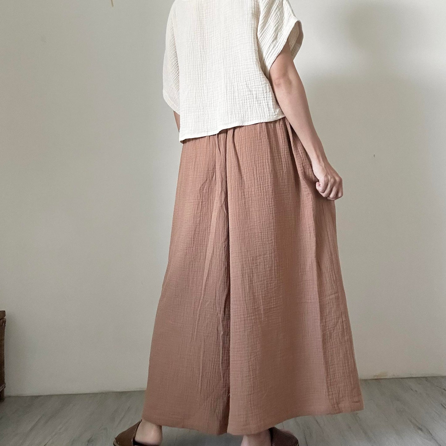 雙層棉紗寬褲|米色 Culottes Pant| Relaxed Collection| An-Concept