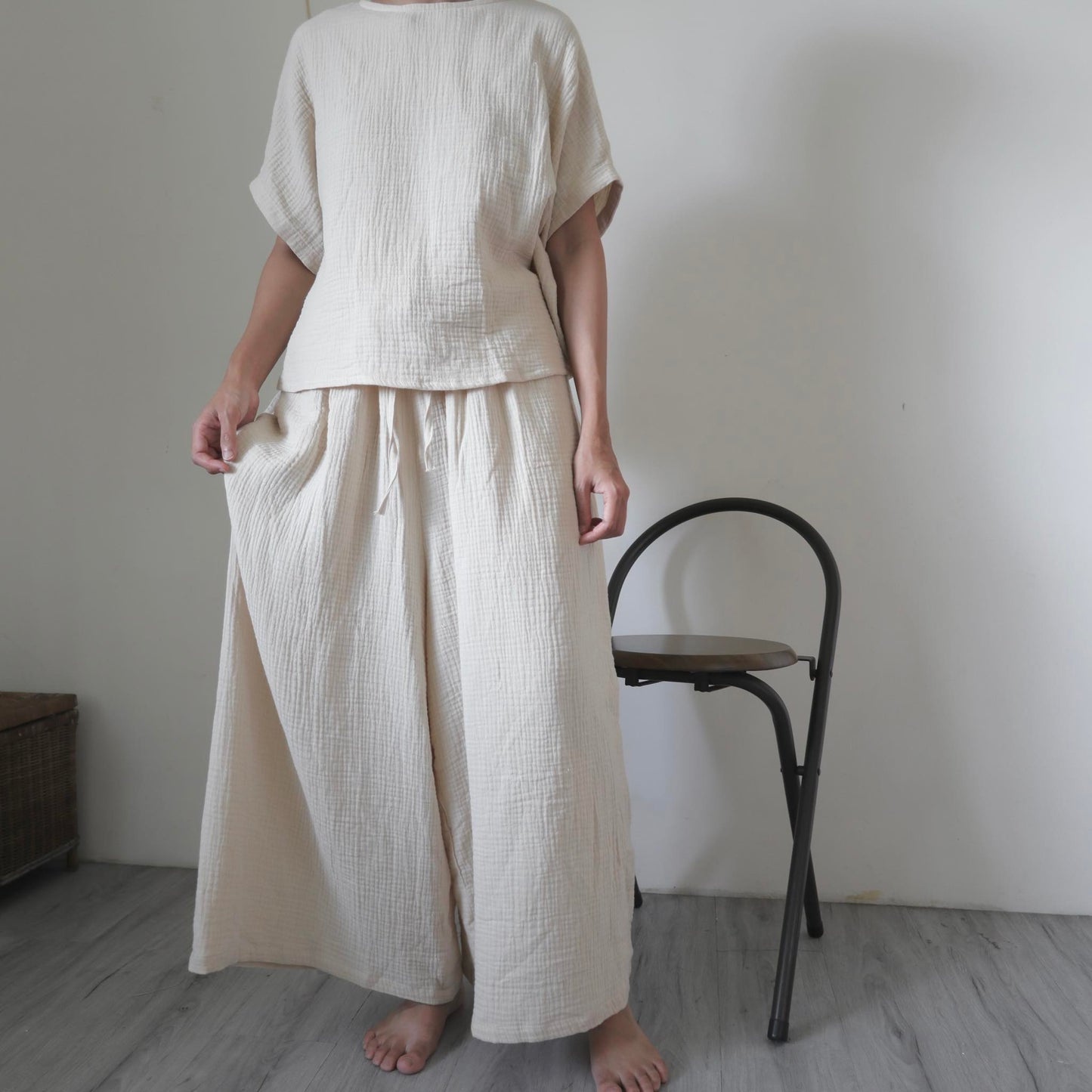 雙層棉紗寬褲|米色 Culottes Pant| Relaxed Collection| An-Concept